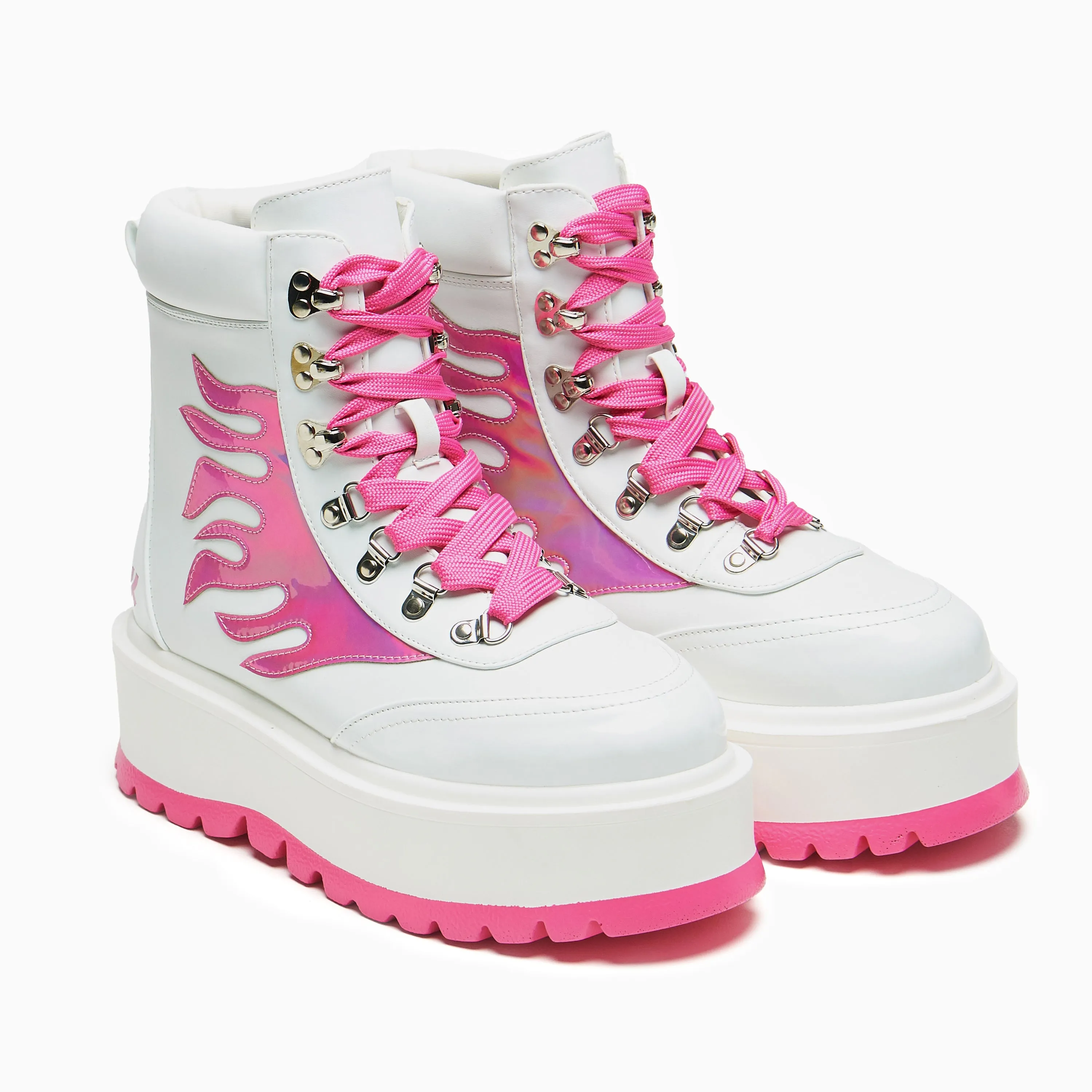 Luxury Rebel Ankle Boots Kawaii Helios Hologram Flame Boots - Pink
