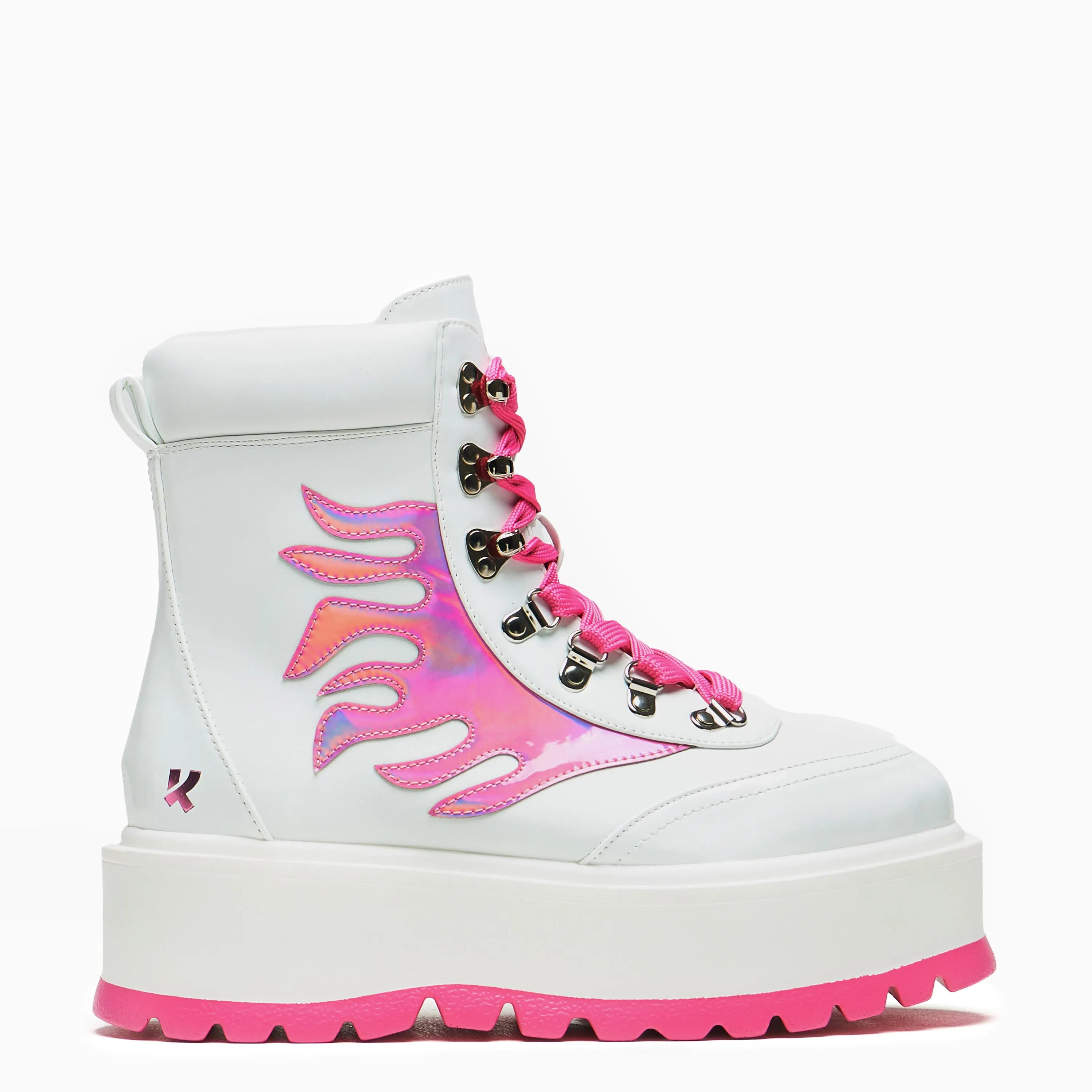 Kawaii Helios Hologram Flame Boots - Pink Ankle Boots Square Heel