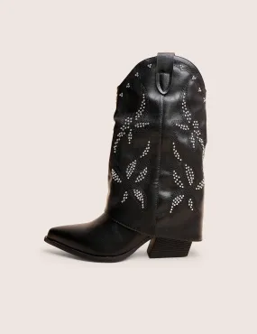 Dixie Black Fold Over Studded Western Ankle Boots Insoles For Cowboy Boots