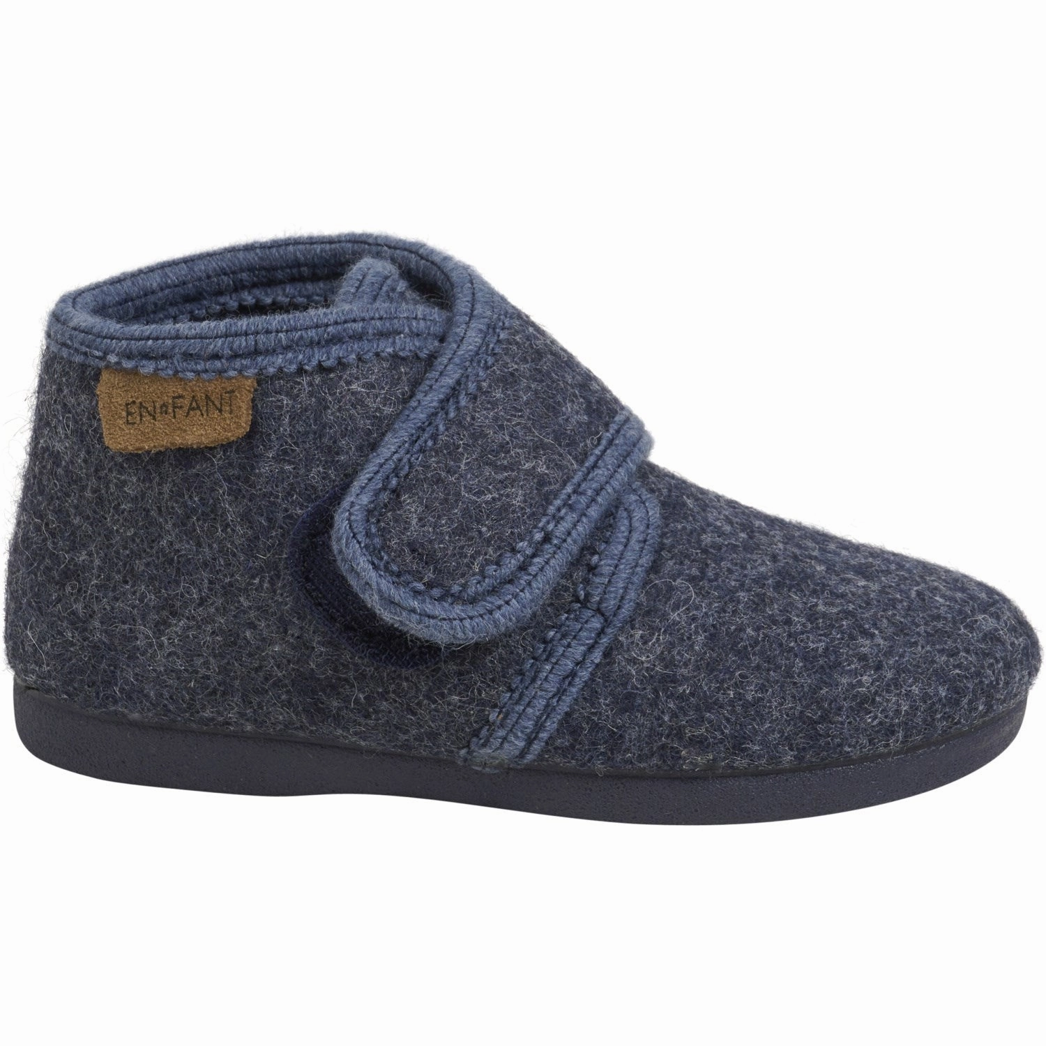 En Fant Navy Melange Slippers Wool Velcro Duramo Slides
