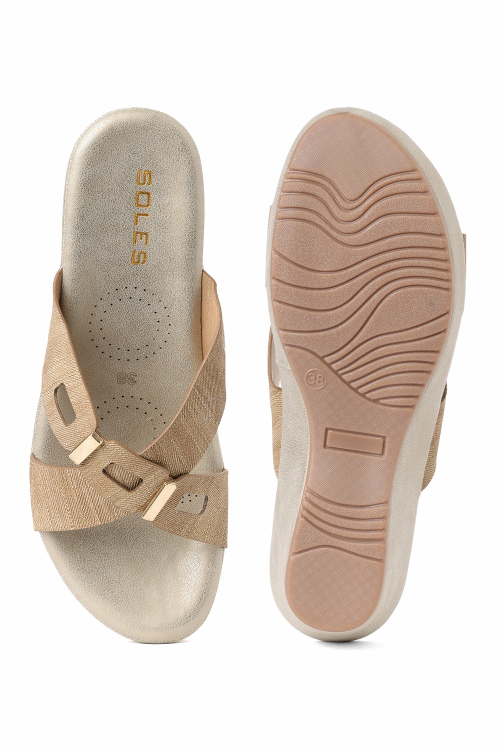 SOLES Comfort Cross Strap Wedges High Heel Walk