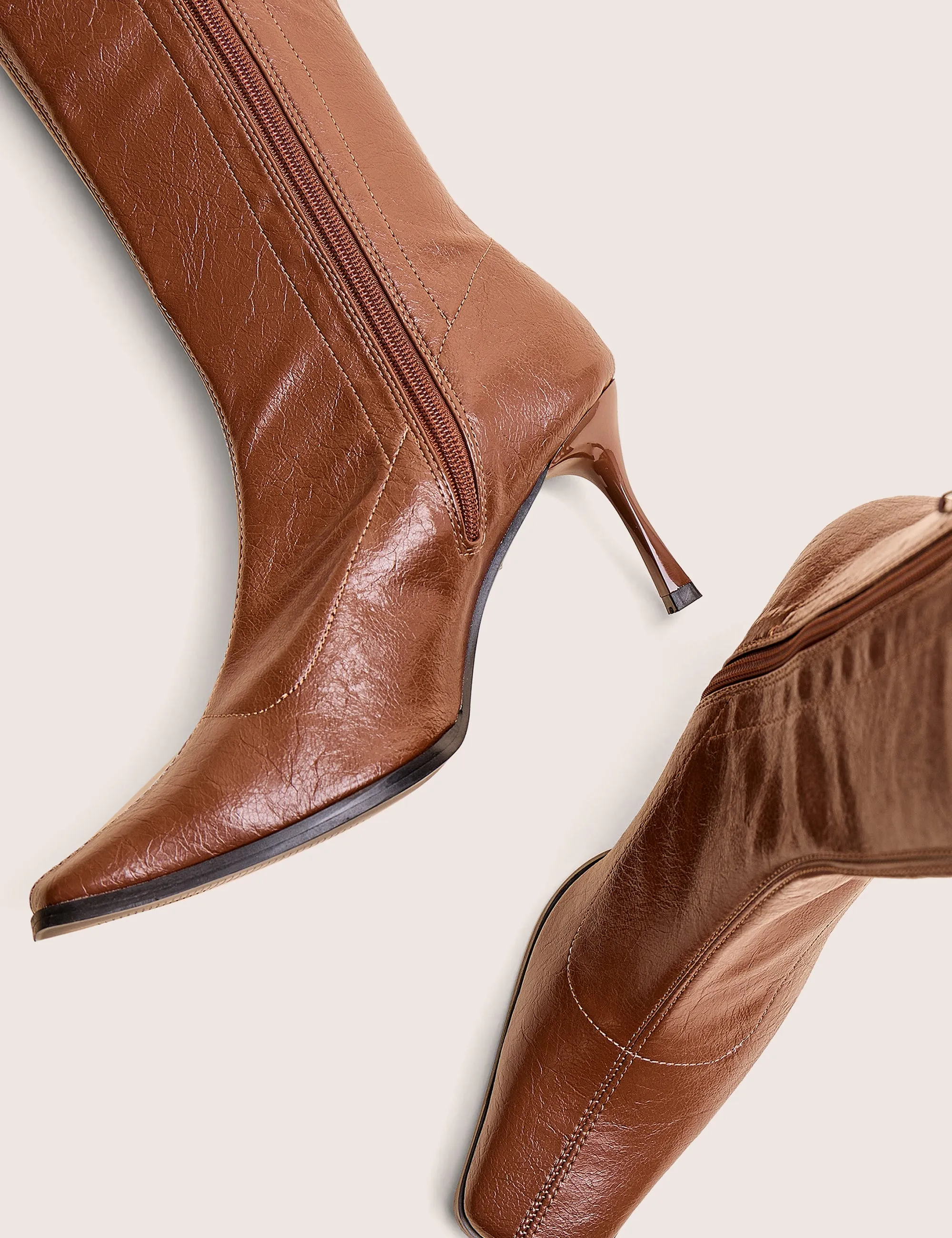 Leather Suede Knee High Boots Scorpion Chocolate Mid Heel Sock Knee High Boots