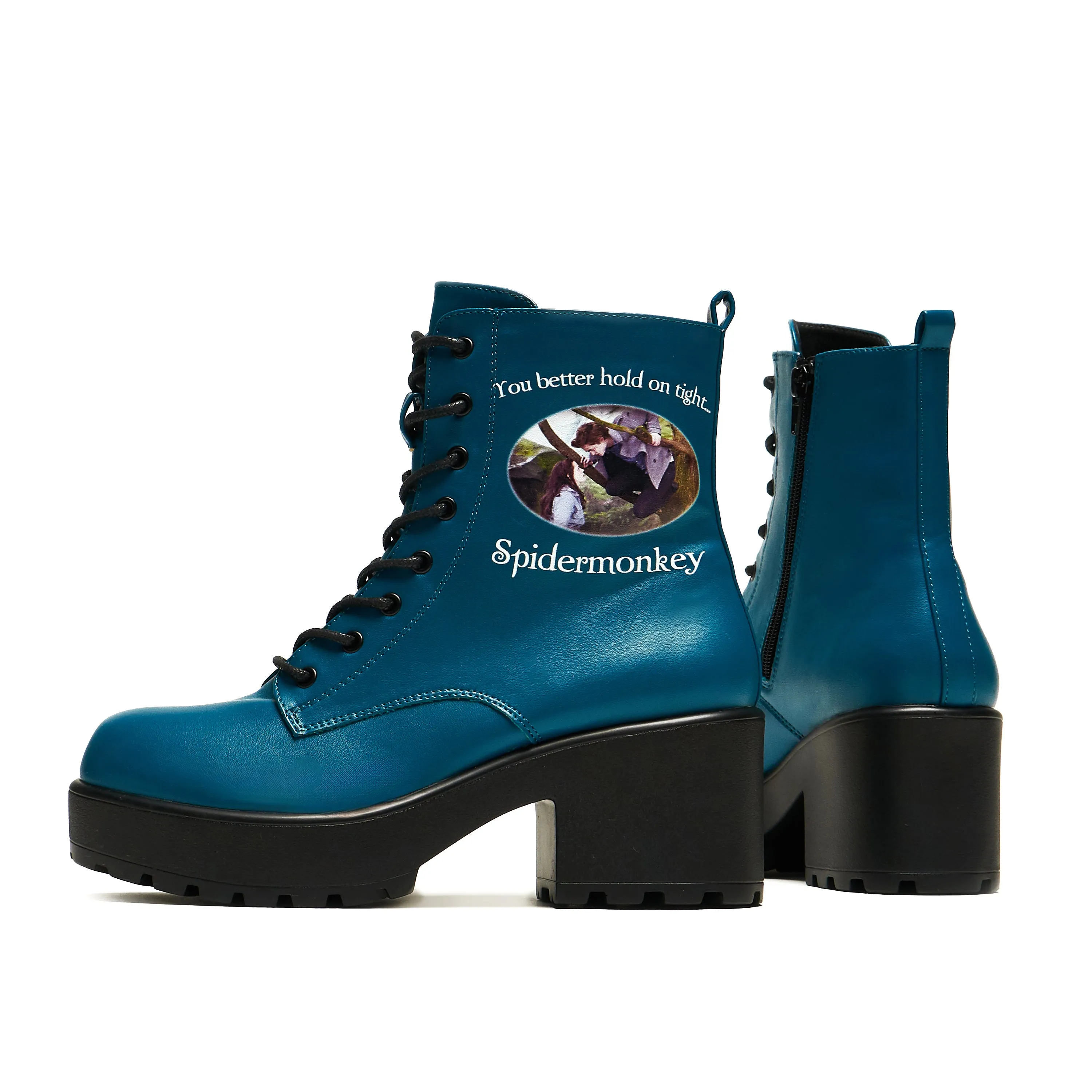High Heel Fur Ankle Boots Spidermonkey Military Teal Boots