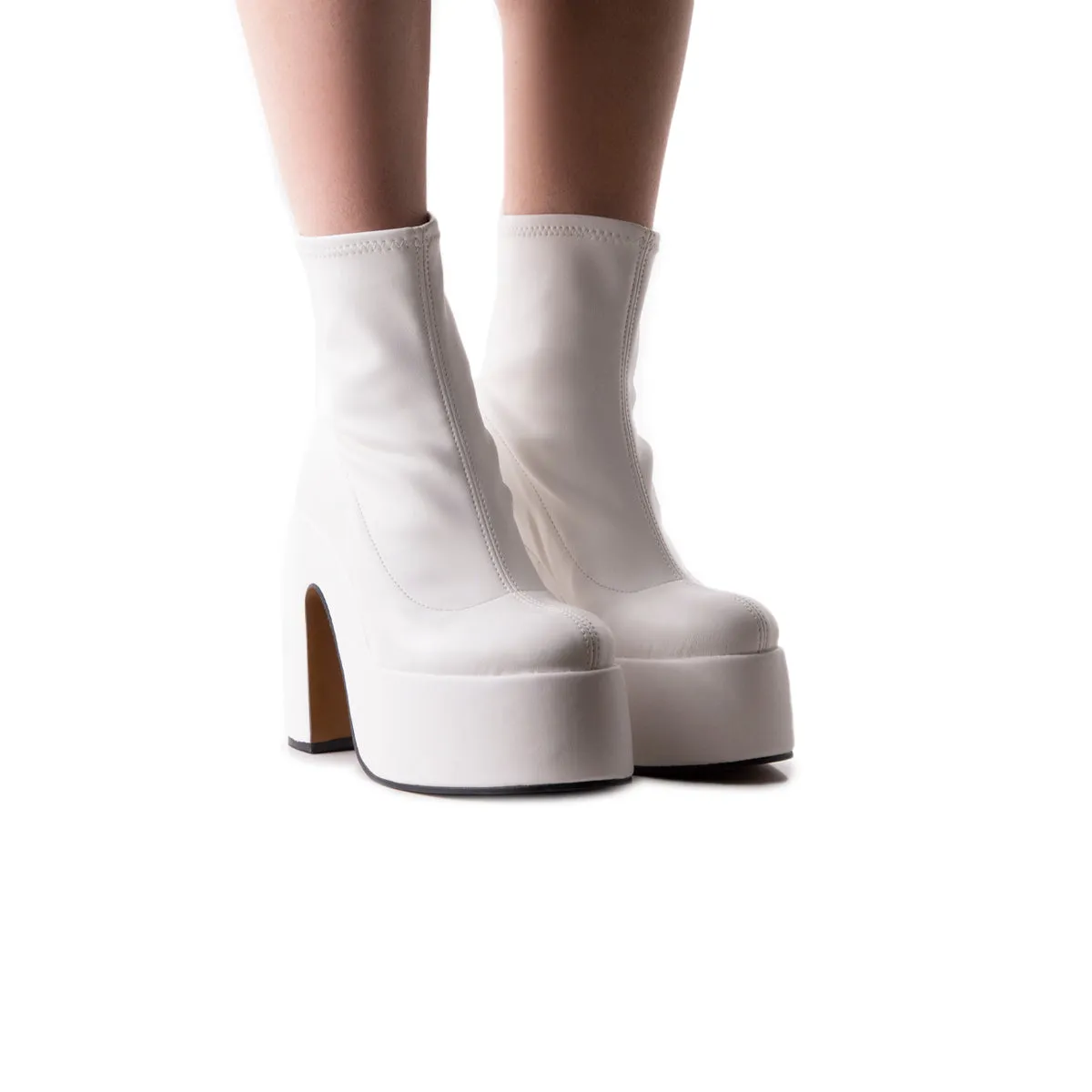 Flash White Stretch Leather Strap Ankle Boots