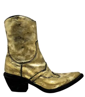 Cheap Ankle Boots Online Gold Laminated Pointy Toe Ankle Boot