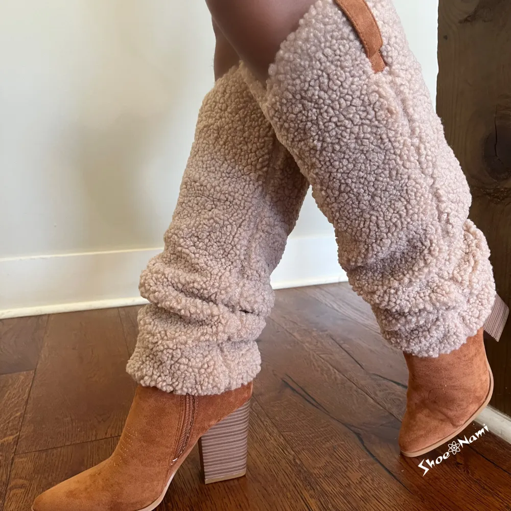 BOUNTY Tan High Knee Cowgirl Boots