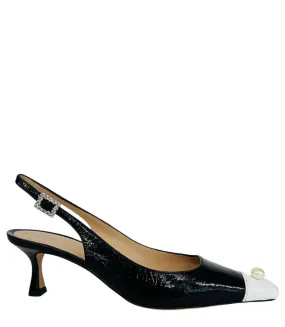 High Heel Sex Porn Black/White Sling Back Kitten Heel With Pearl