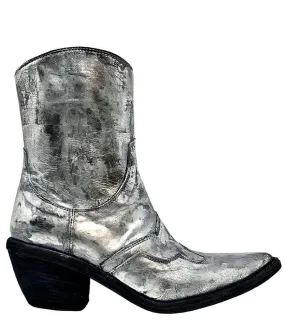 Silver Laminated Pointy Toe Ankle Boot Ankle Boots For Skinny Jeans