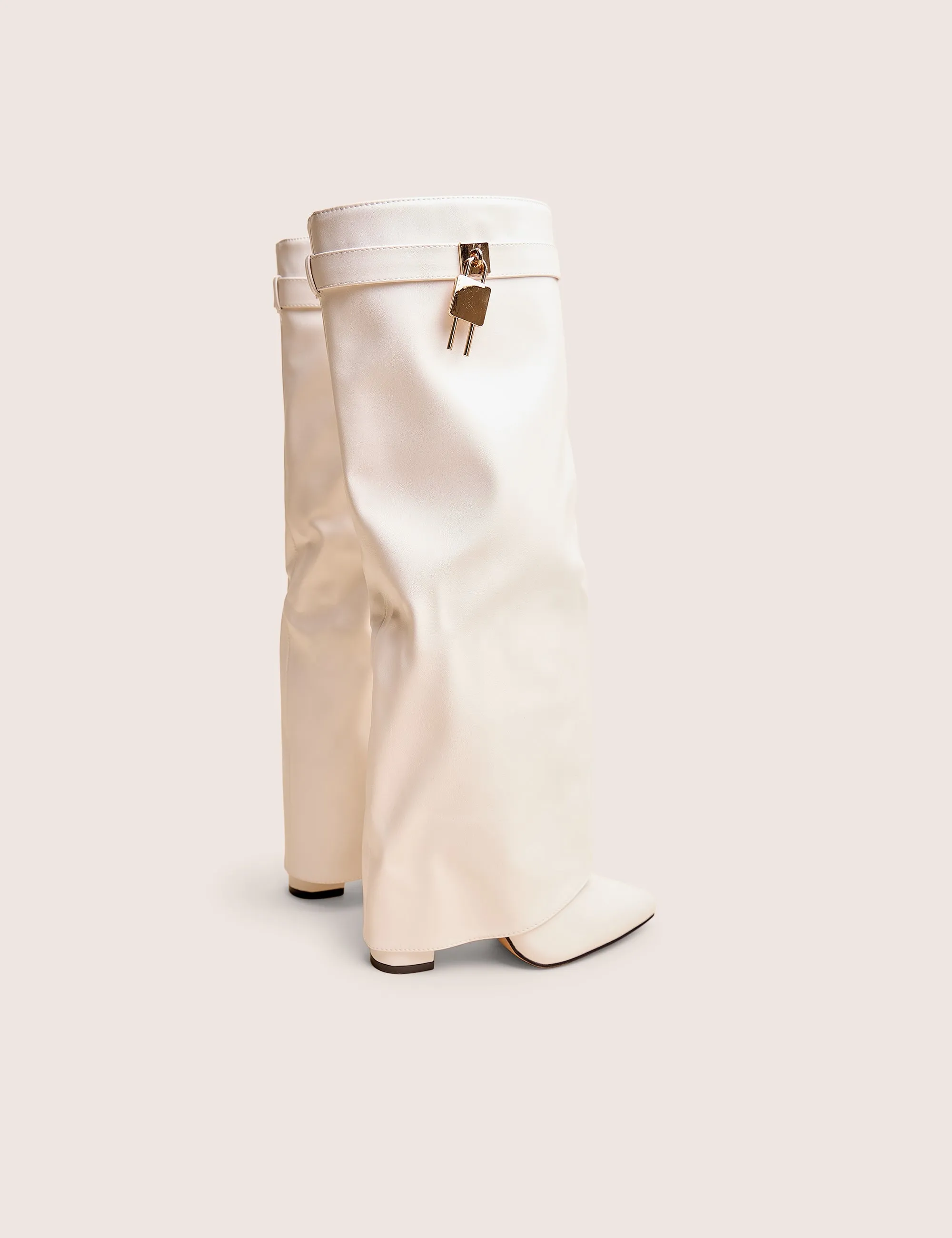 Reese White Fold Over Pu Knee High Boots Knee High Wedge Platform Boots