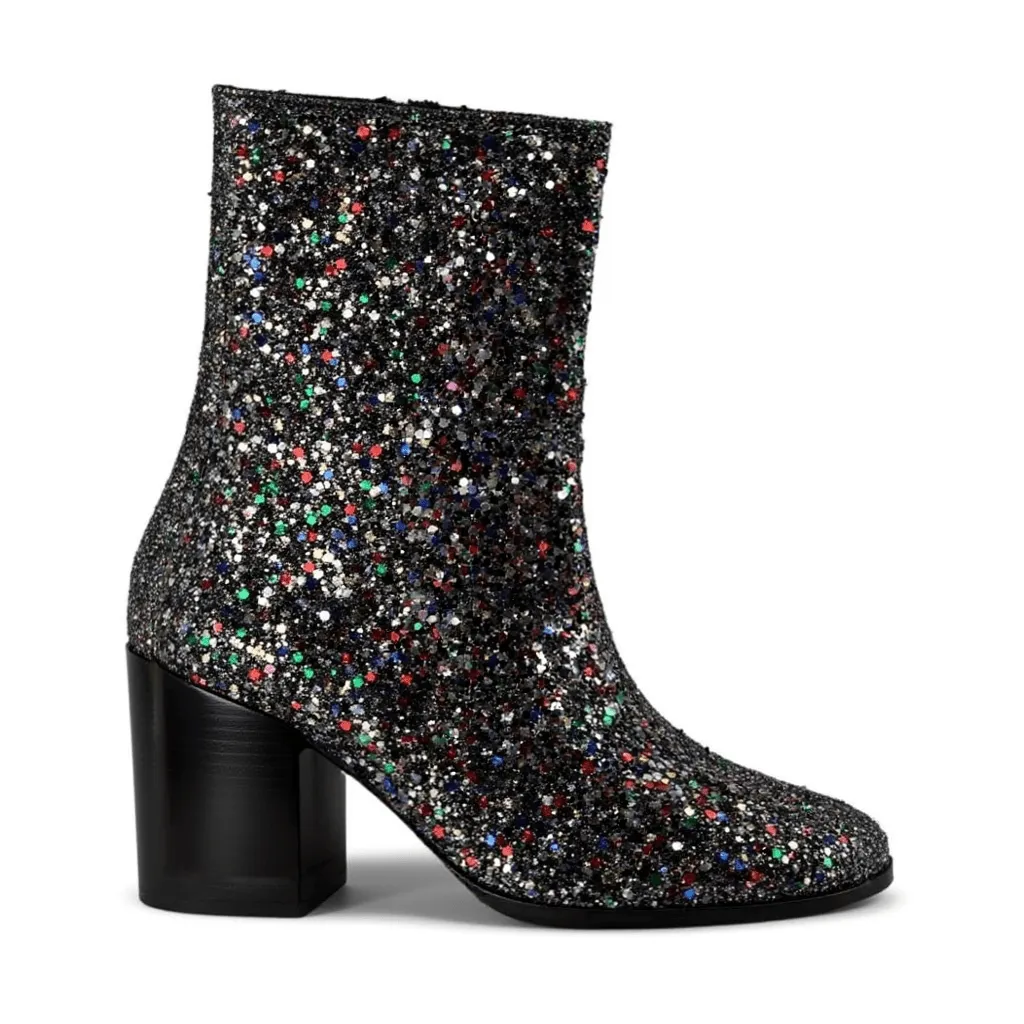 Little Ankle Boots 'Menos' vegan mid-calf boot by Zette Shoes - silver glitter