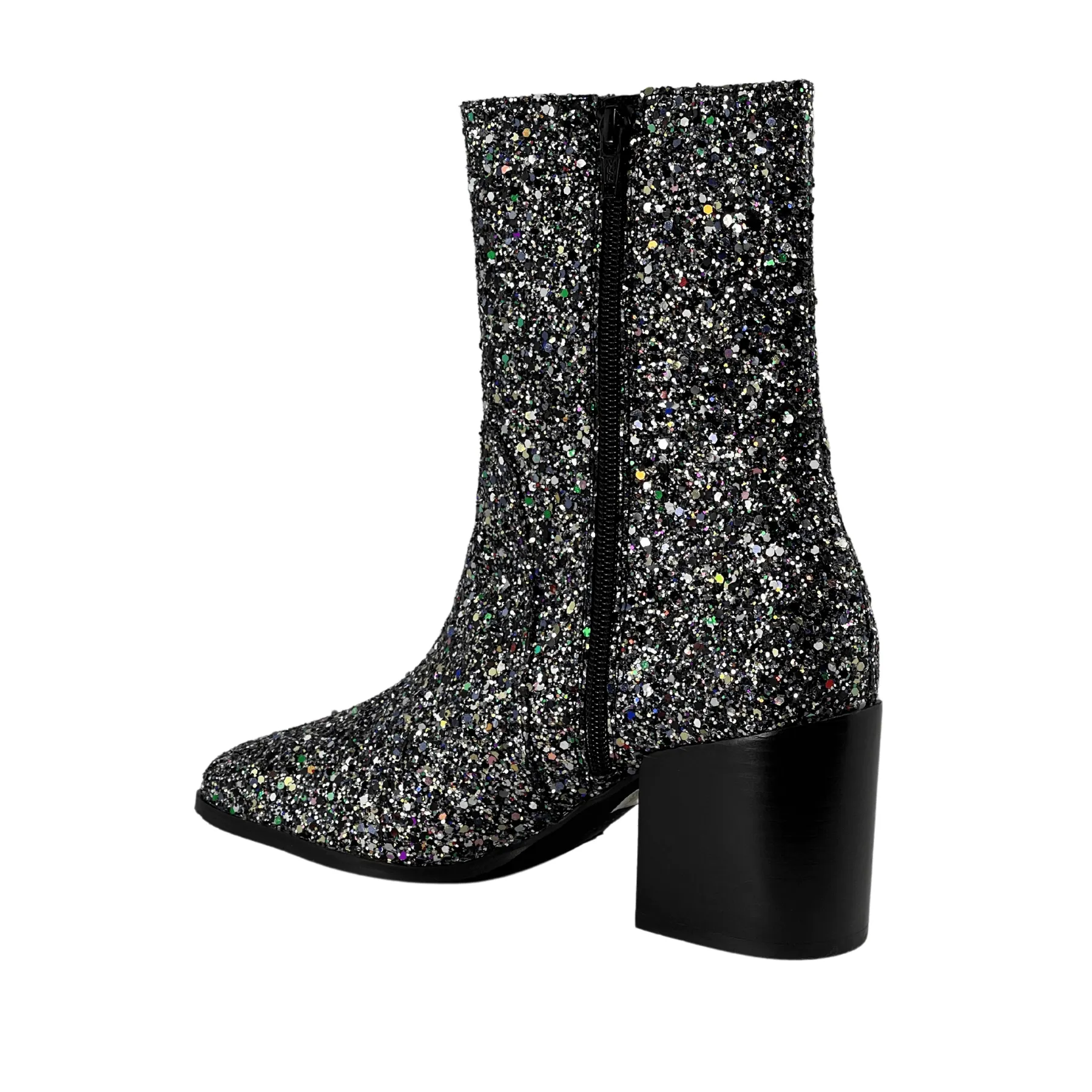 'Menos' vegan mid-calf boot by Zette Shoes - silver glitter Best Way To Wear Ankle Boots