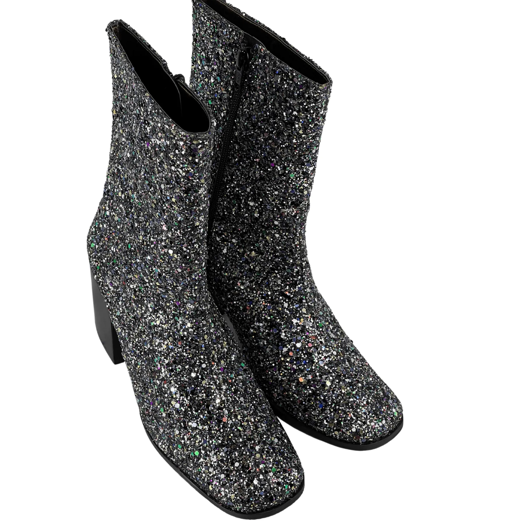 'Menos' vegan mid-calf boot by Zette Shoes - silver glitter Low Heel Cowboy Ankle Boots