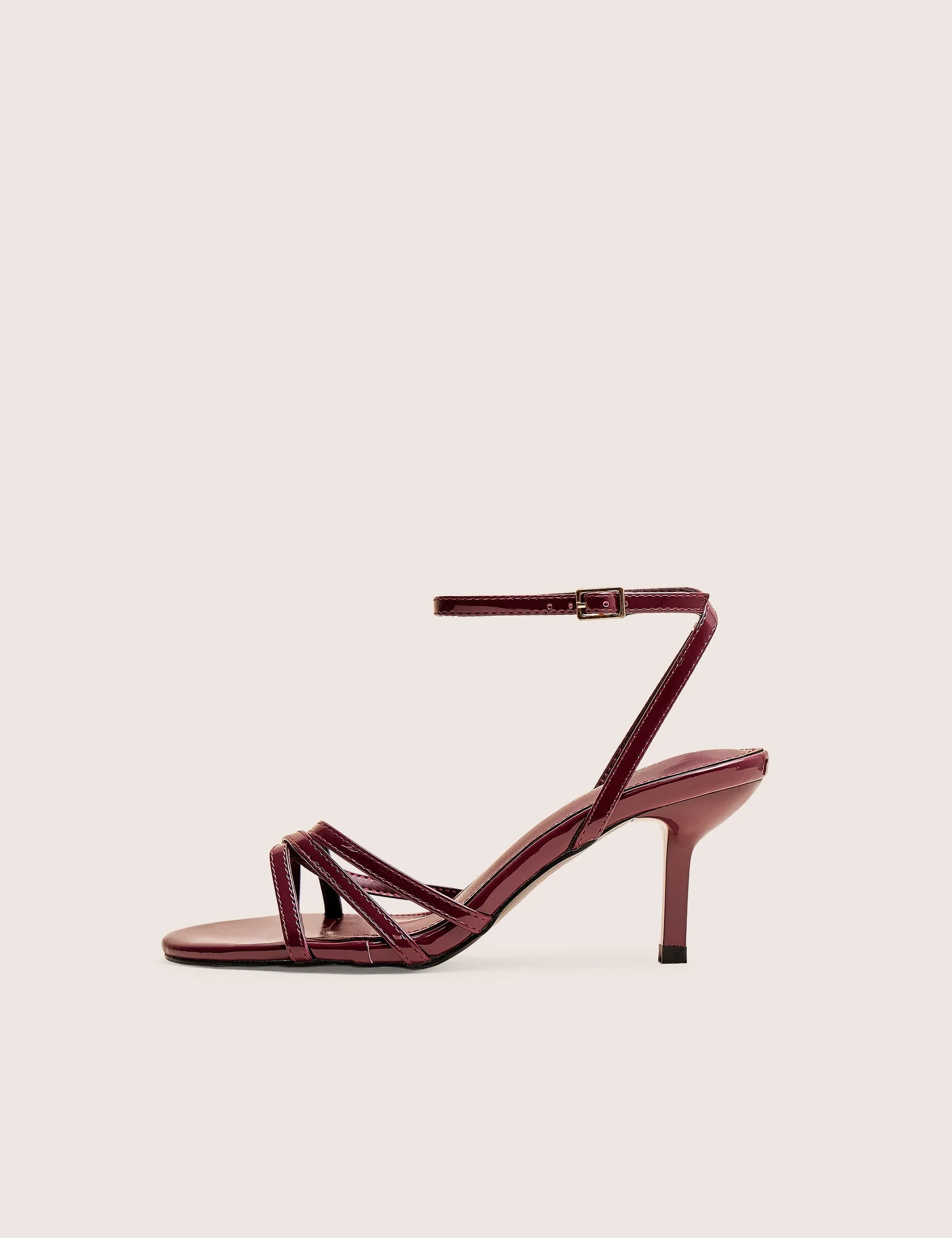 Juliette Burgundy Minimal Strap Detail Kitten Heels High Heel Licking