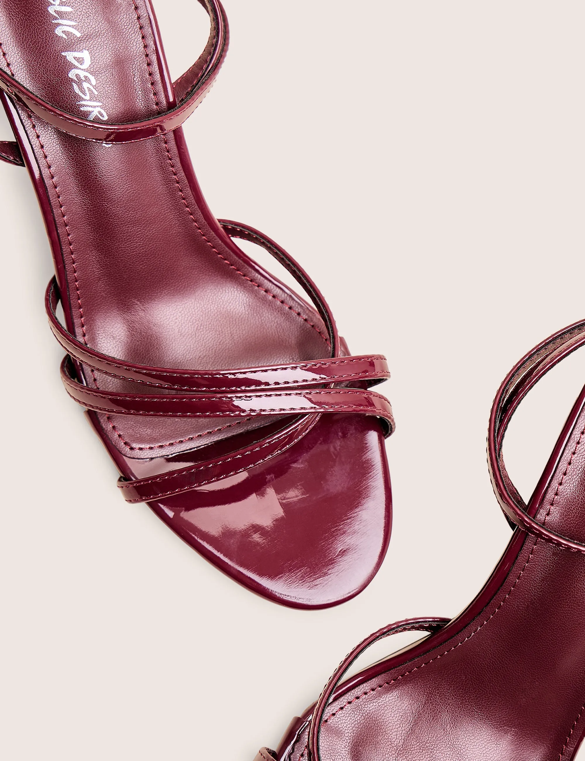 High Heel Domination Juliette Burgundy Minimal Strap Detail Kitten Heels