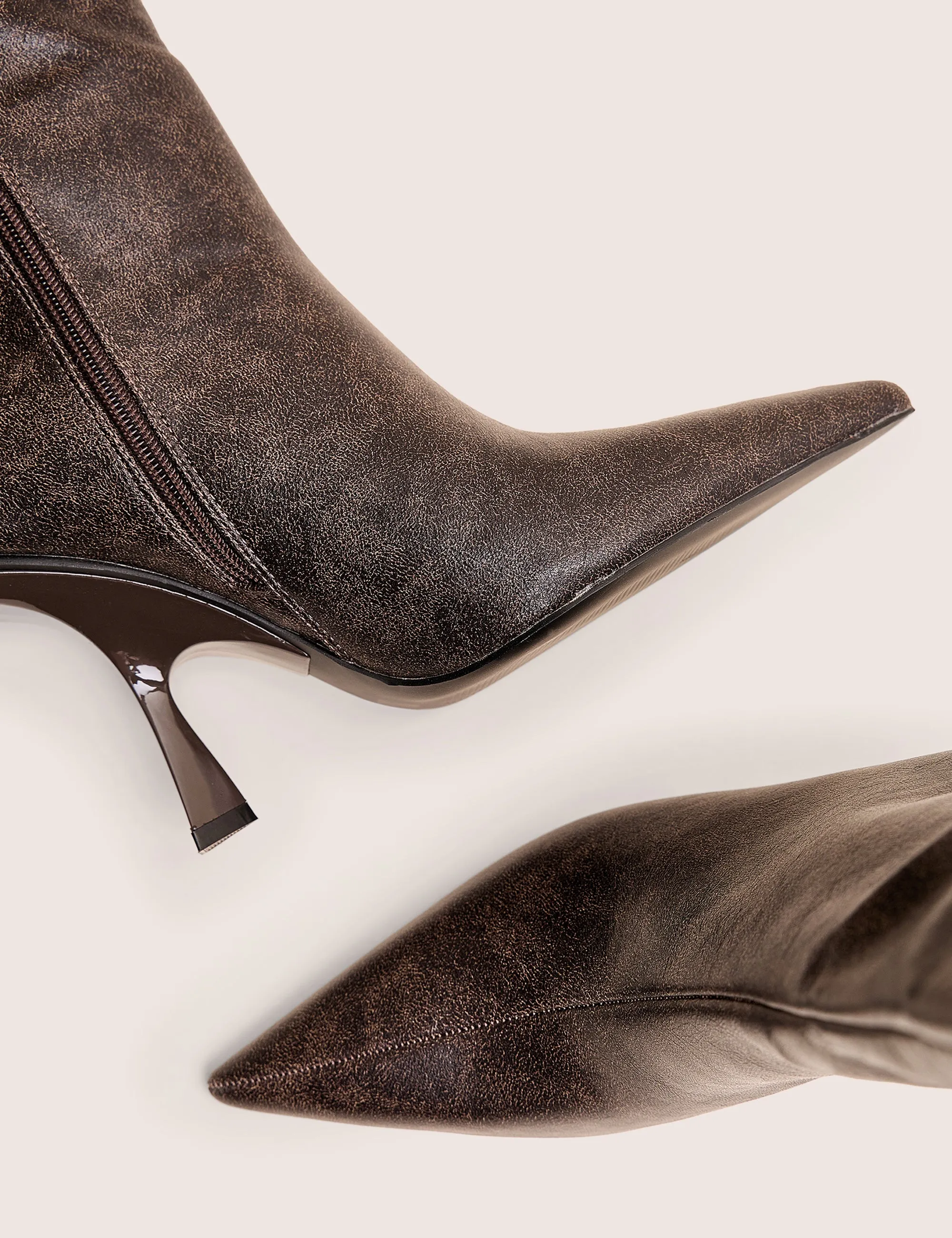 Third Date Brown Pointed Toe Knee High Boots Low Heel Pointed Toe Knee High Boots