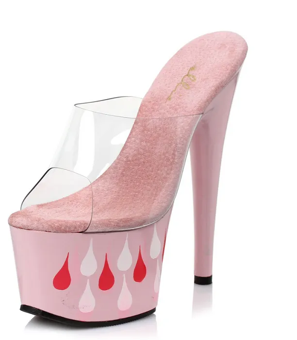 7" Mule With Teardrop Pattern (ES709-Teardrop) Suede Mary Jane High Heels