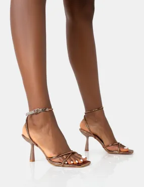 Bree Bronze PU Barely There Square Toe Mid Stiletto Heels High Heel Shoe Centerpieces
