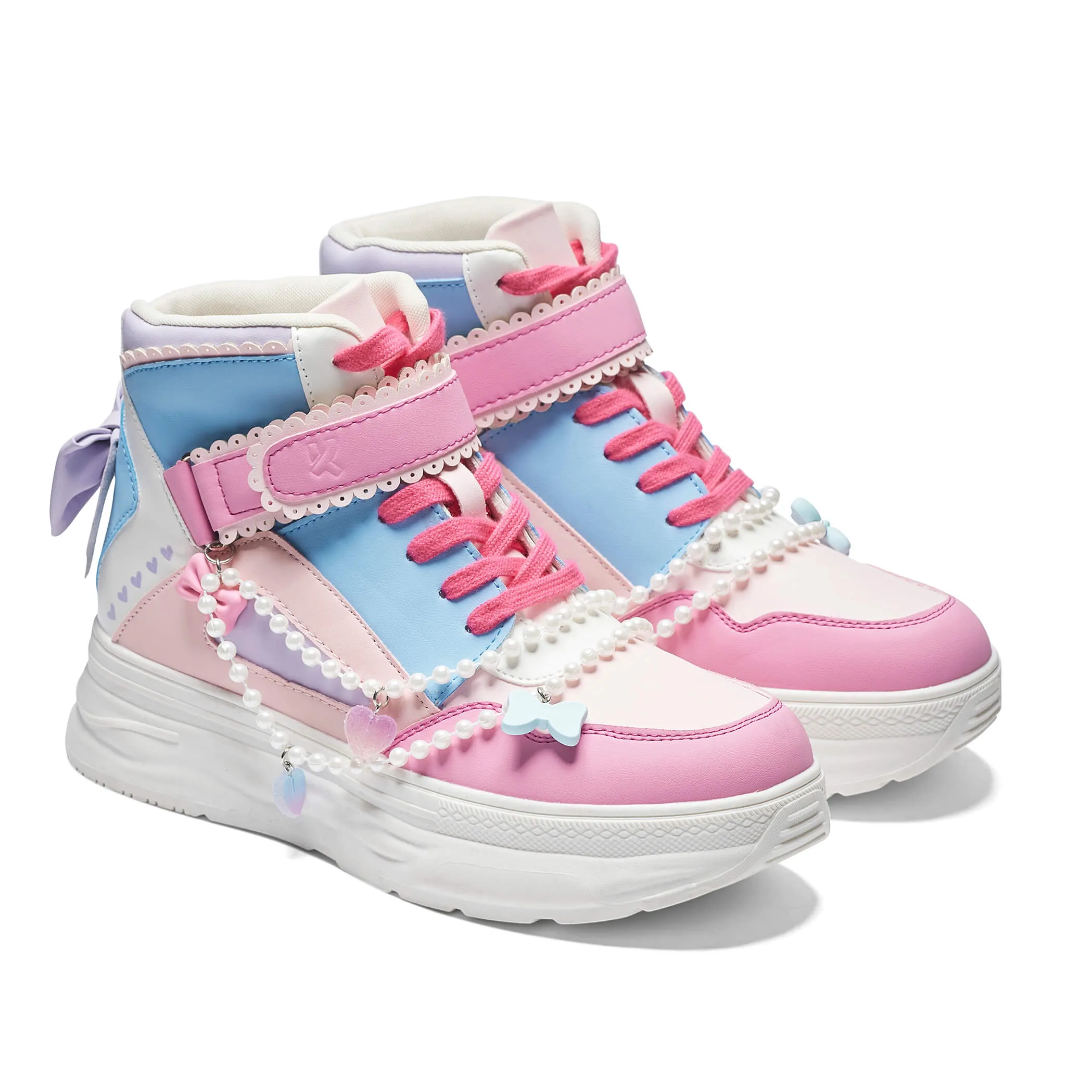 Sugar Wishes Chunky Hi Top Trainers - Pastel Multi Friulane Shoes Mary Jane