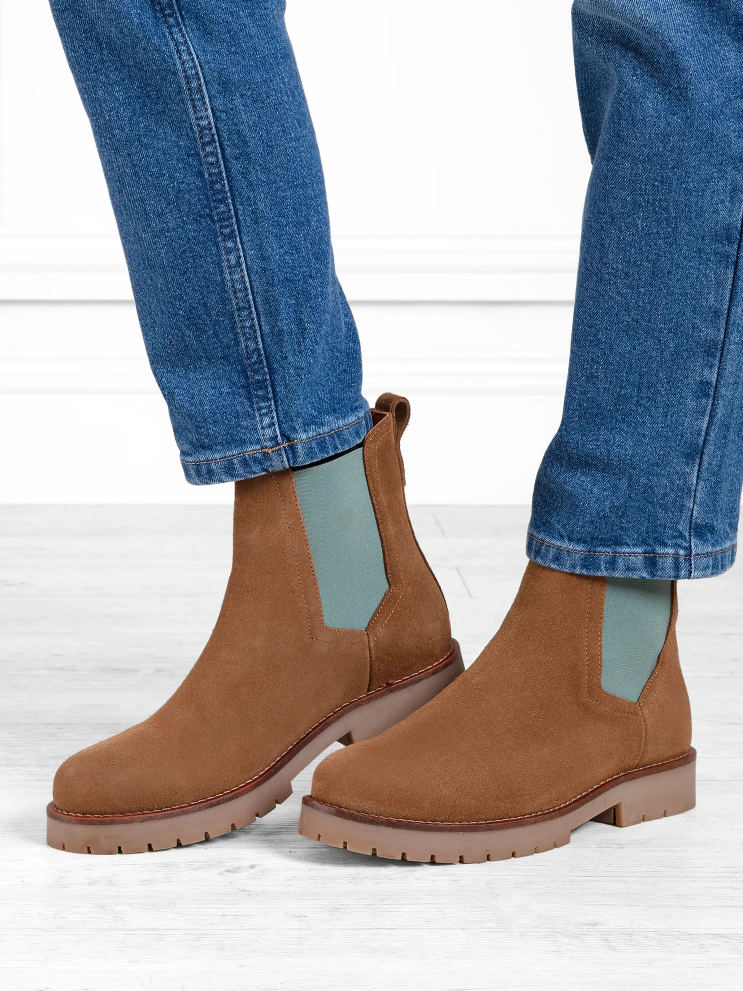 Best Tall Chelsea Boots Summer Boudica - Tan Suede and Mint