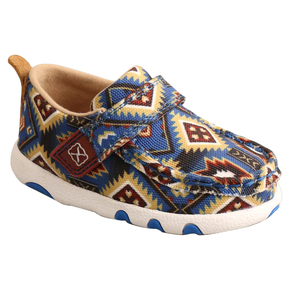 Twisted X Infants Driving Moc Multi-Color Blue Aztec Shoes ICA0019 Hard Court Tennis Shoes