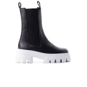 Tacoma Black Leather/White Sole Plum Chelsea Boots