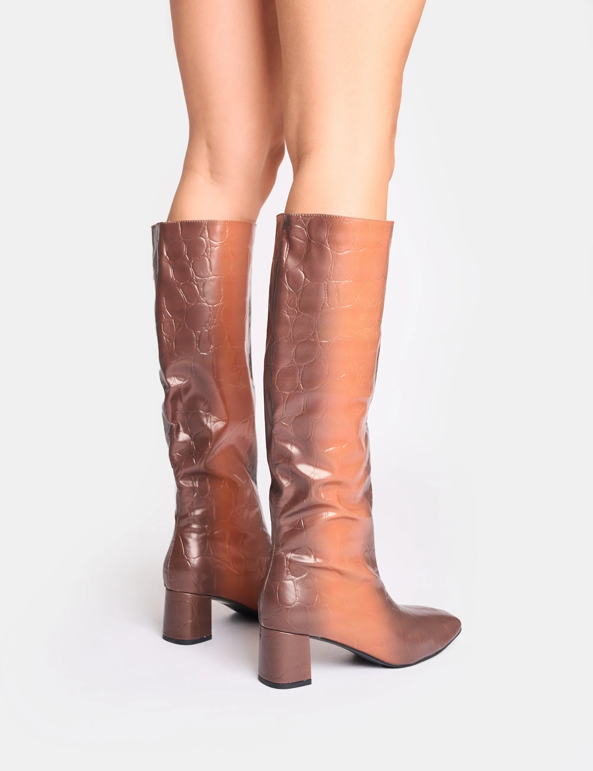 High Knee Boots Lace Up Tamira Brown Ombre Block Heel Knee High Boots