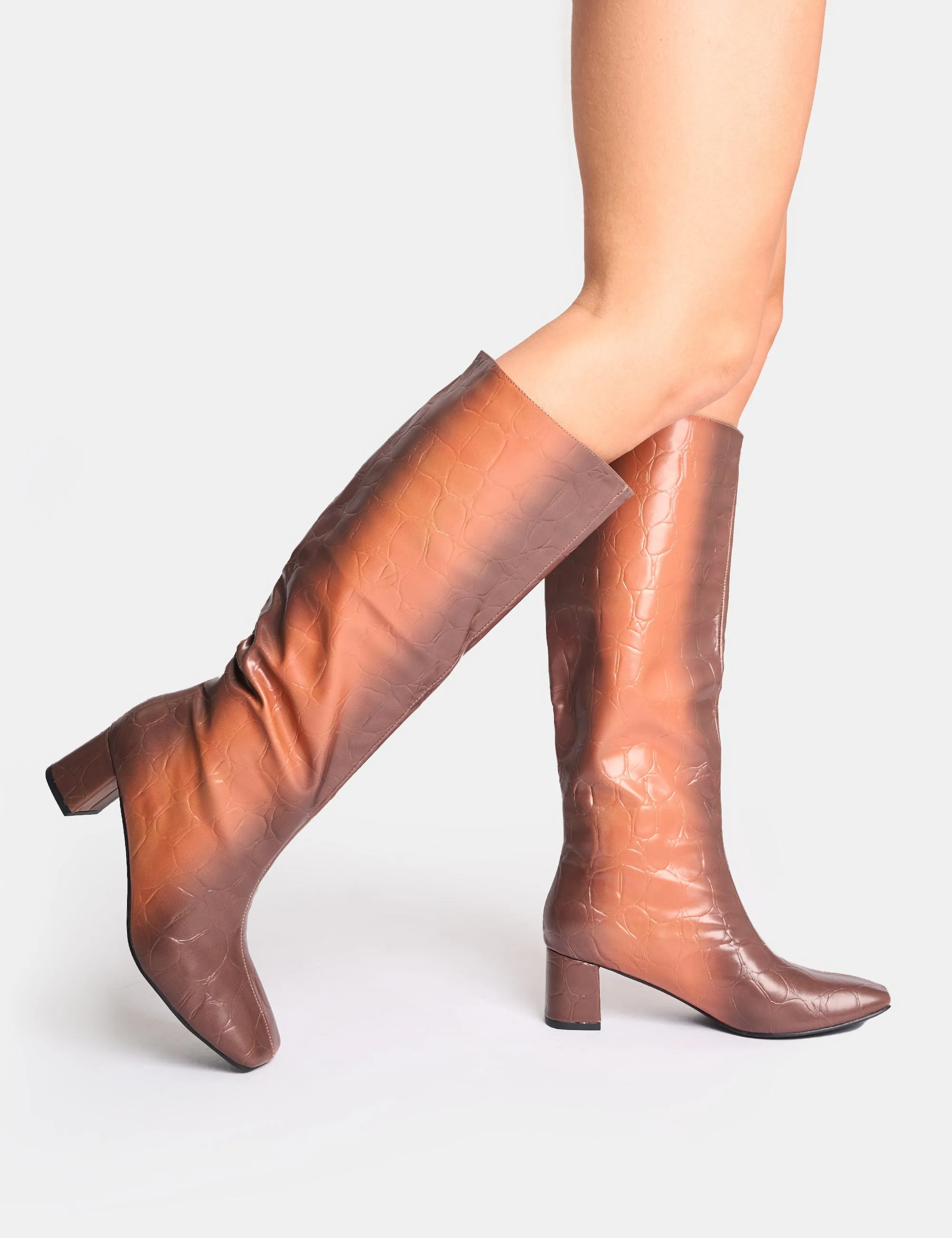 Knee High Lace Up Boots Tamira Brown Ombre Block Heel Knee High Boots
