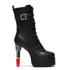 Thrill Me Lipstick Heeled Boots - Black Embellished High Heel Ankle Boots