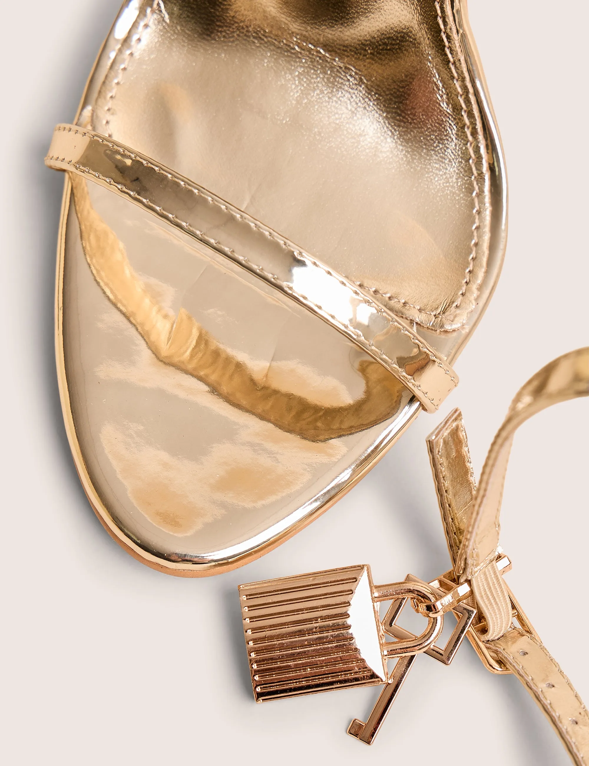 Princess Heels Ti Amo Gold Wide Fit Metallic PU Padlock Detail Barely There Pointed Toe Stilettos Heels