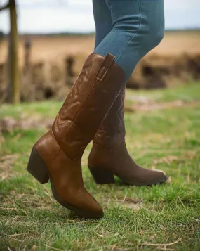 Winter Boots Waterproof Insulated Top Moda ELK-1/2025 Tan Brown Faux Leather Cowboy Boot