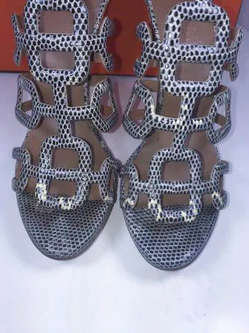 Top quality Hermes Lizard Granit Wooden Heels with Box Size 37 1/2 High Heels Shoes 15cm