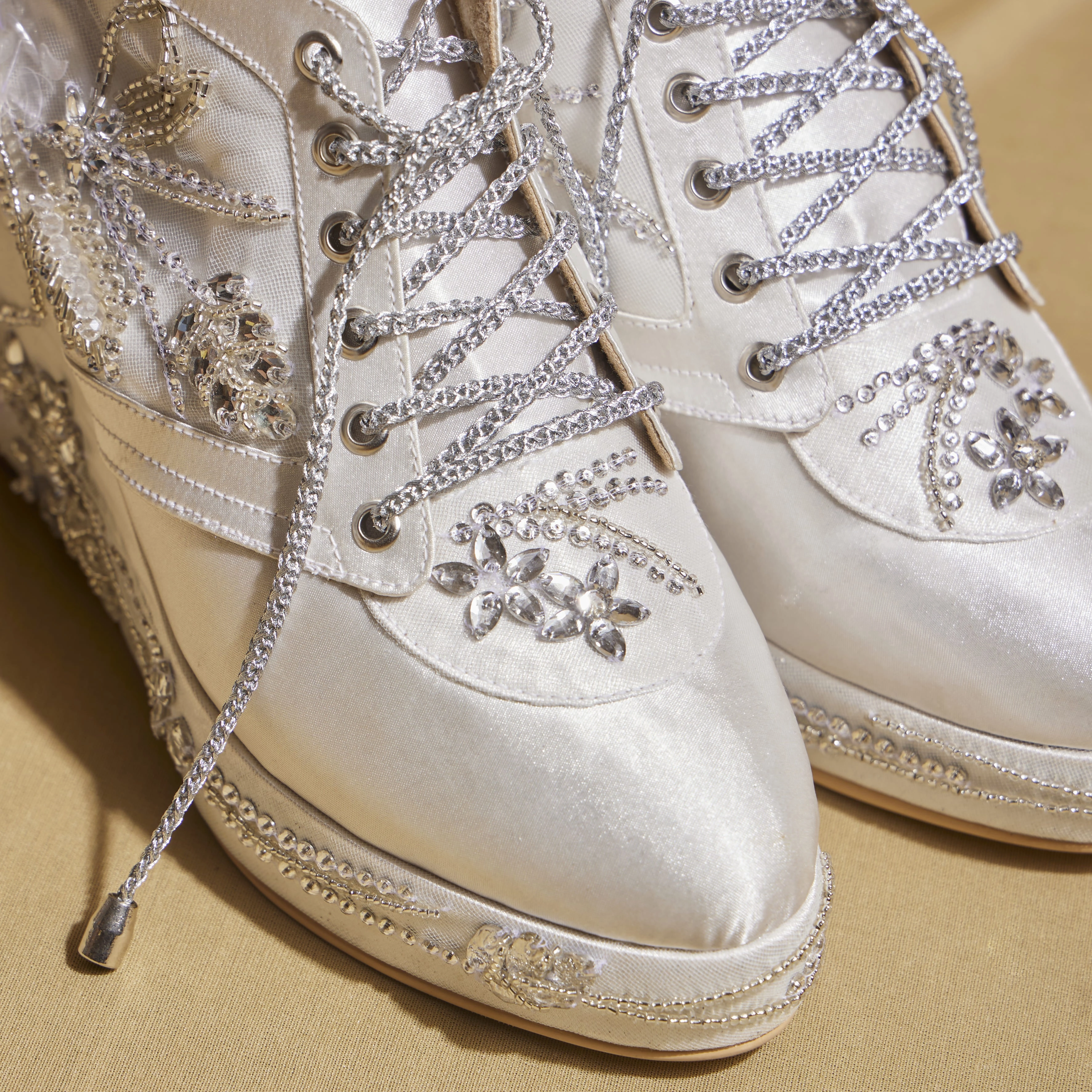 White Diamond Wedge Sneakers  3 to 3.5 Inch Heel with Hand Embroidery  | Customisable Hookers In High Heels