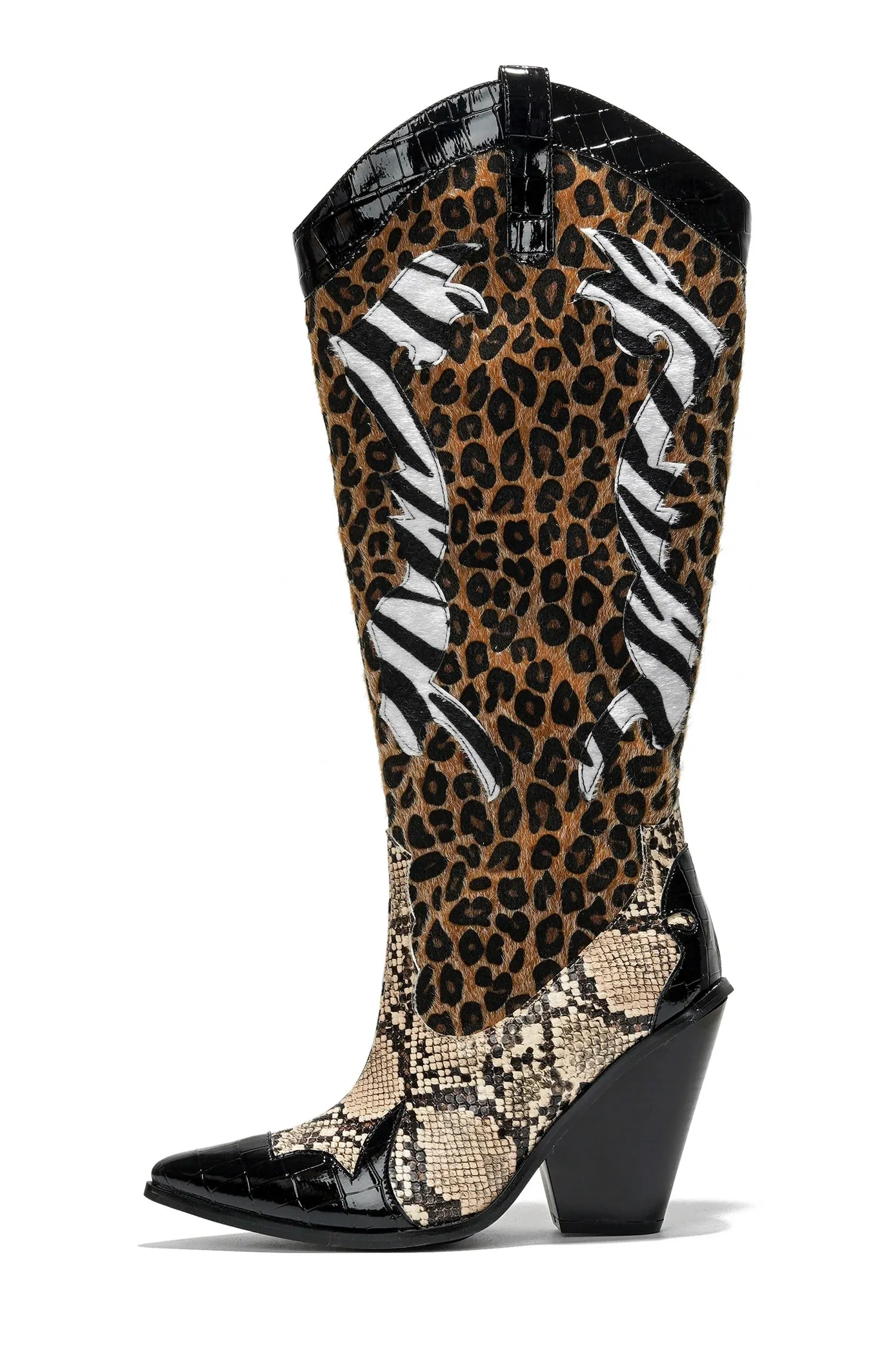 Composite Toe Boots KARINE Black Brown Multi Faux Leopard Snake Zebra Cowboy Boot