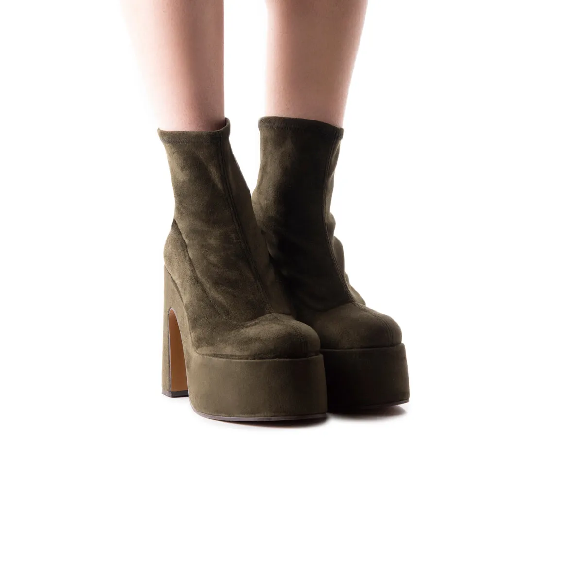 Pointed Heel Ankle Boots Flash Dark Green Suede Stretch