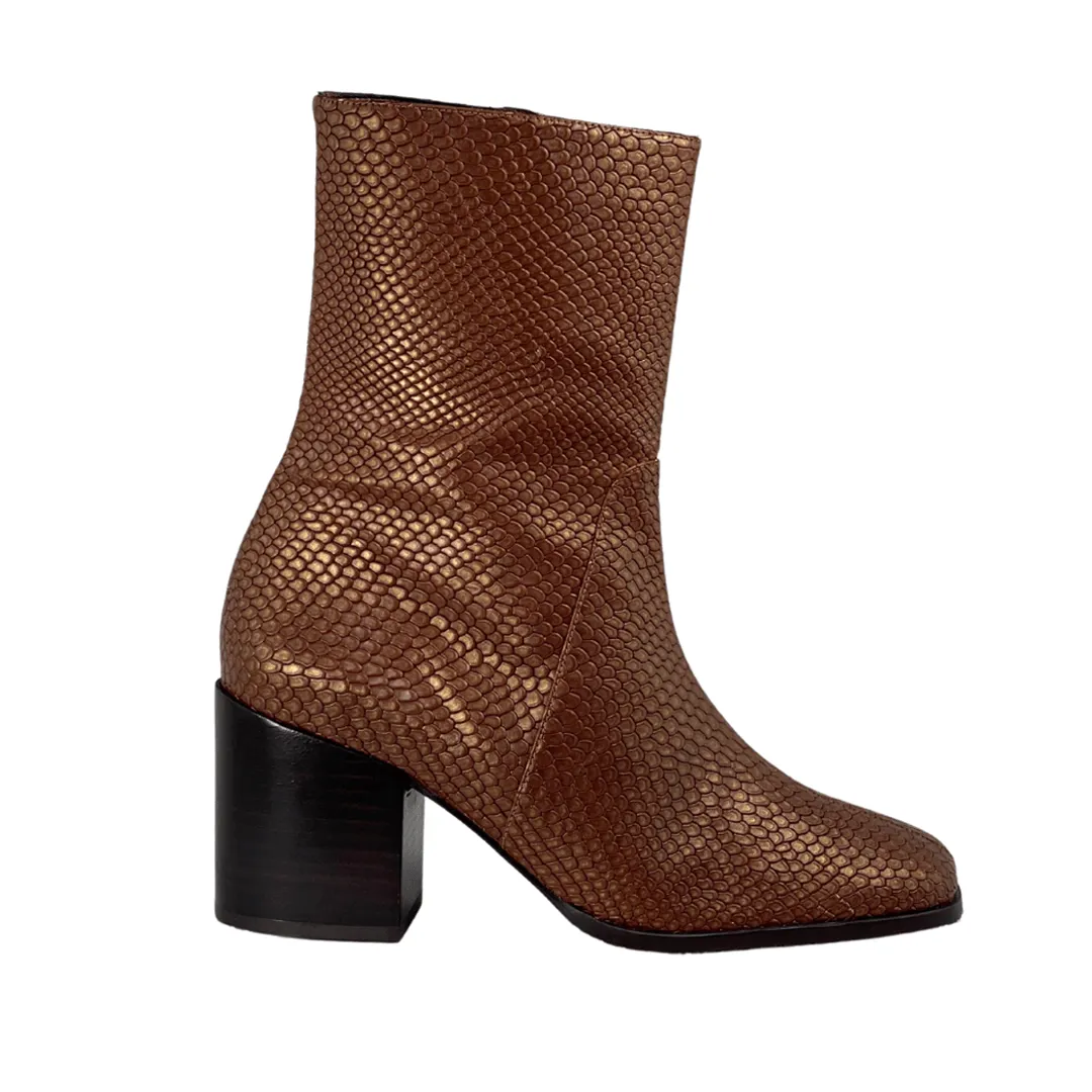 'Menos' faux-snakeskin vegan mid-calf boot by Zette Shoes - cognac Vintage Check And Leather Ankle Boots