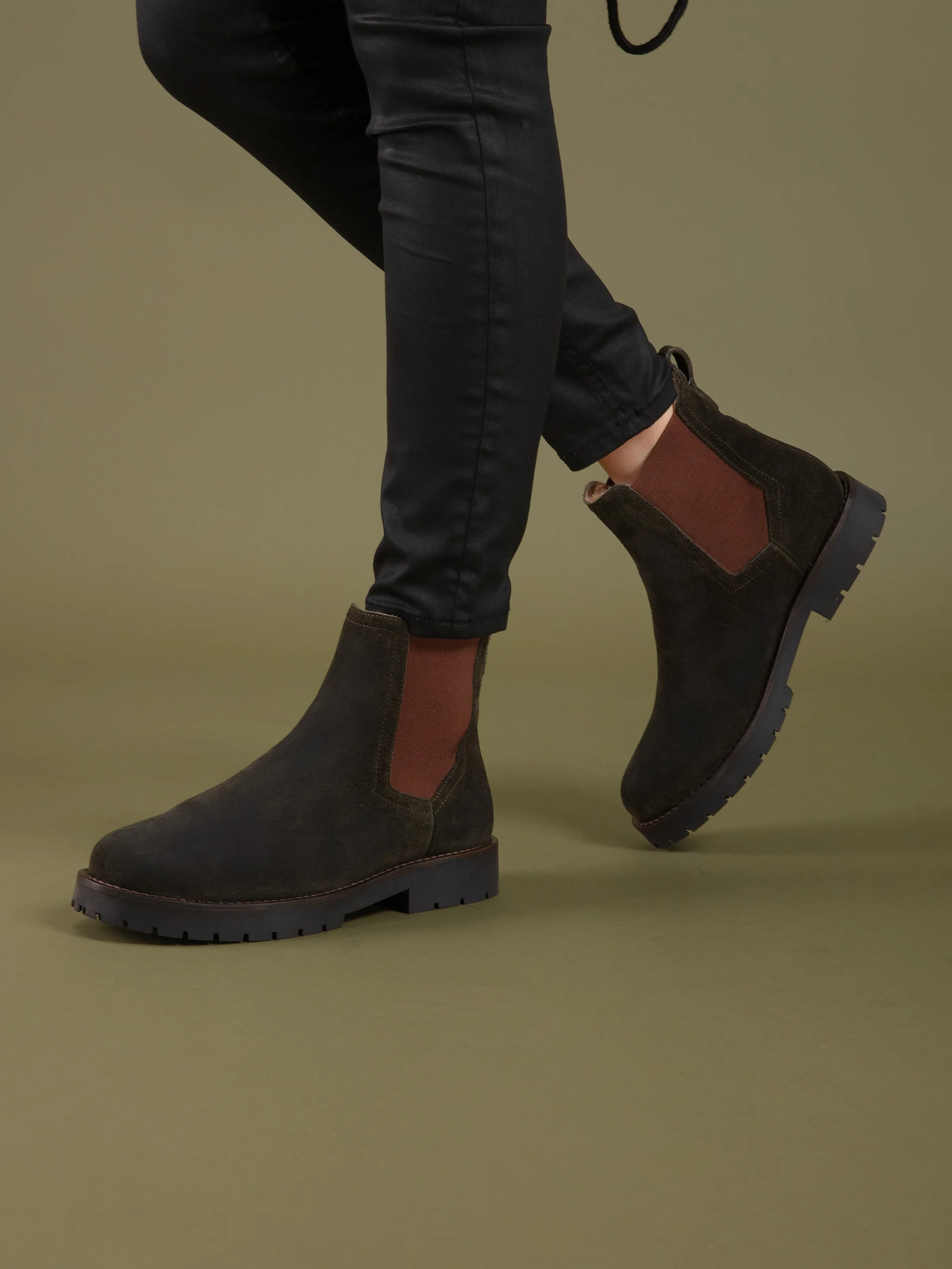 High Heels Chelsea Boots Sheepskin Boudica - Moss Green