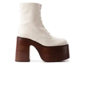 Gold Block Heel Ankle Boots Tripp Off White Leather/Brown Sole