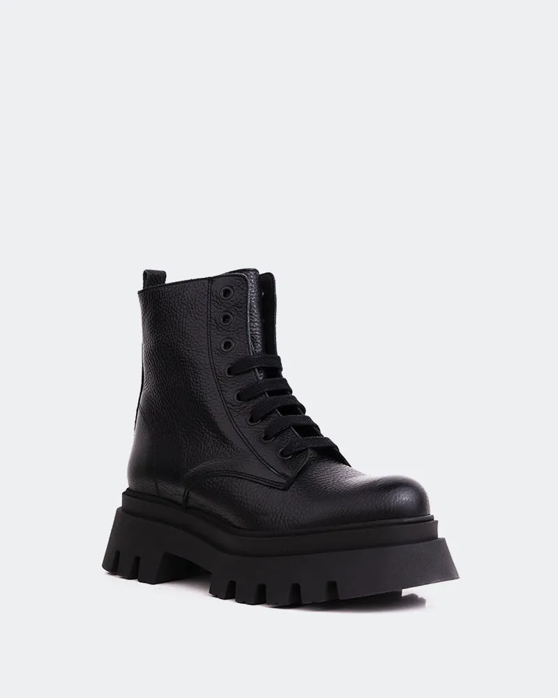 Ankle Boots Lace-up Combat Sainz Black Leather