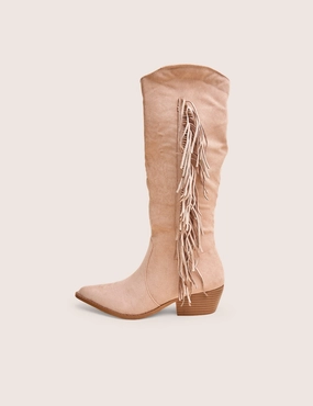 Origin Boots Tucker Beige Faux Suede Knee High Tassle Detail Western Boots