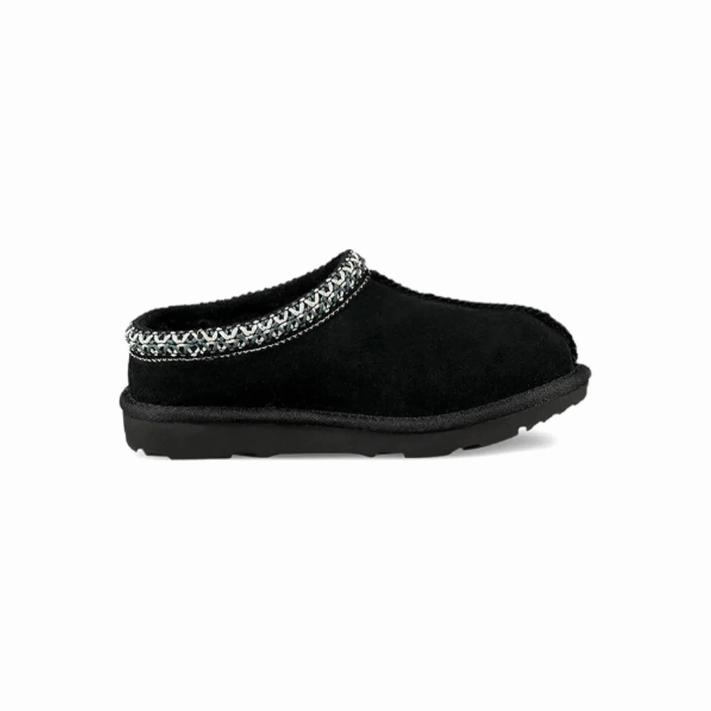 U Of M Slippers Ugg Tasman II 1019066K-BLK Slippers Kids Black Suede Round Toe Slip-On GUG68