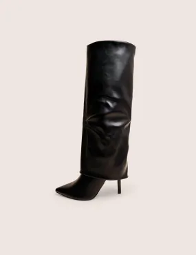 Ralph Black Fold Over Pu Knee High Stiletto Boots Over Knee High Leather Boots