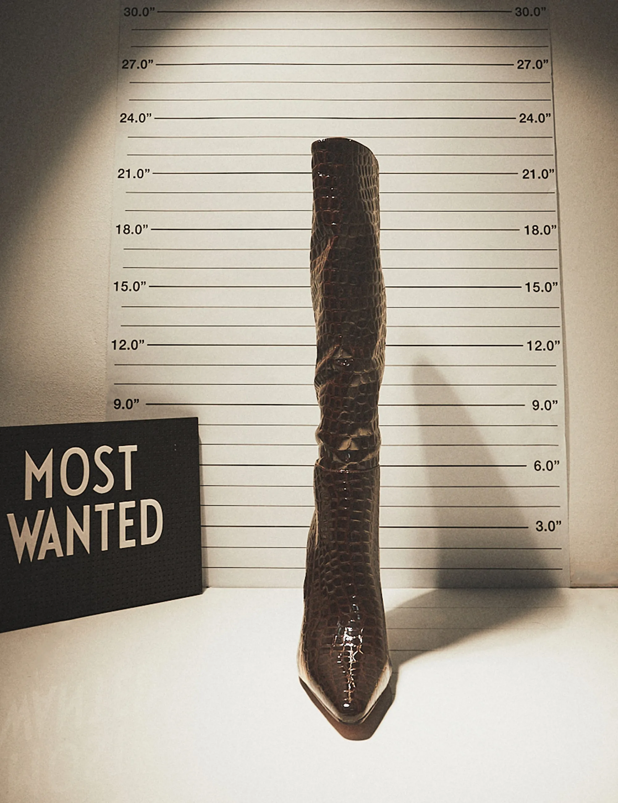 Undone Brown Patent Croc Knee High Zip Up Pointed Toe Thin Block Heeled Boots Skirts To Wear With Knee High Boots