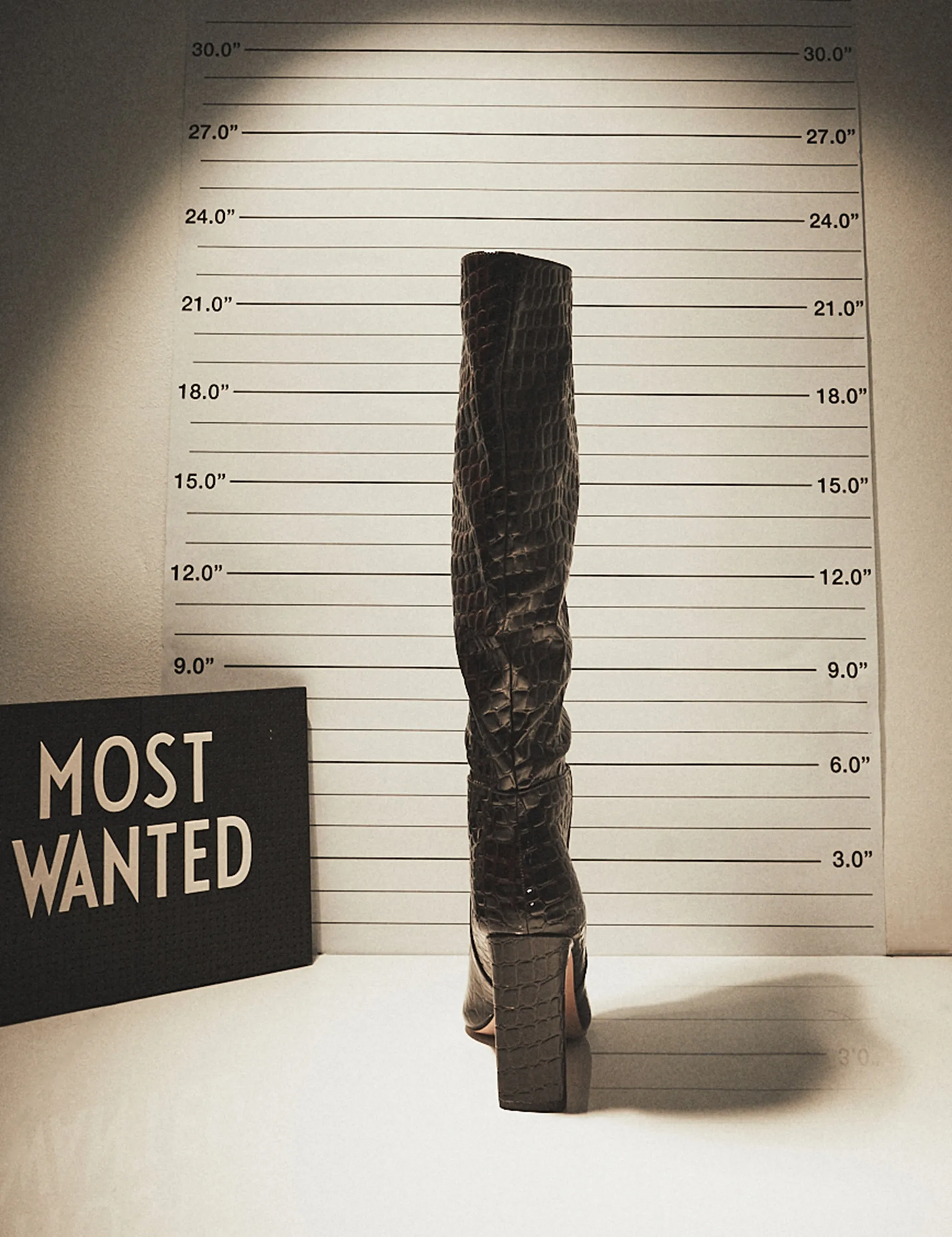 27 Edit Knee High Boot Undone Brown Patent Croc Knee High Zip Up Pointed Toe Thin Block Heeled Boots