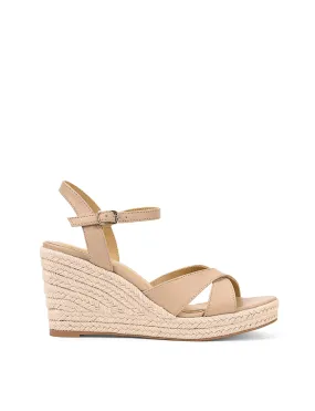 High Heel Closed Toe Shoes Remmie Rope Wedges - Nude Leather