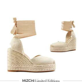 Bottomless High Heels *Monaco 10 - Beige Wedge Espadrilles
