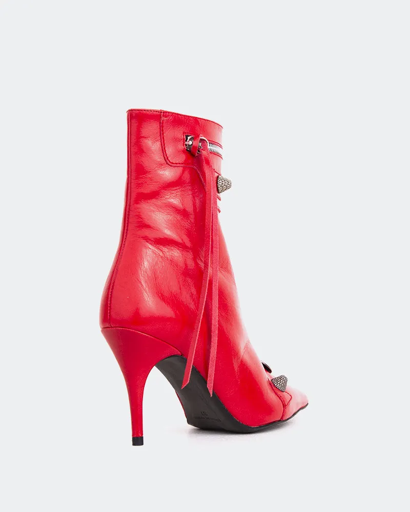 Minaj Red Leather Lace Up Flat Leather Ankle Boots