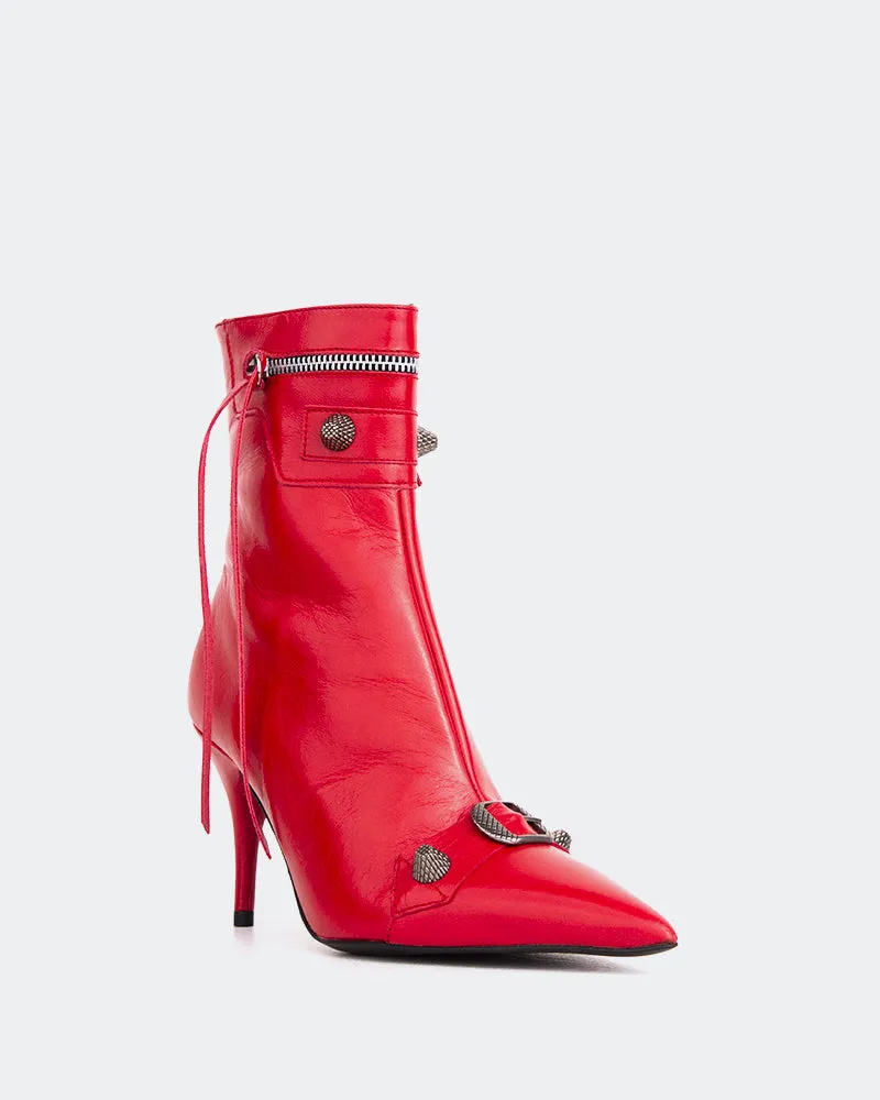 Minaj Red Leather Gathered Ankle Boots
