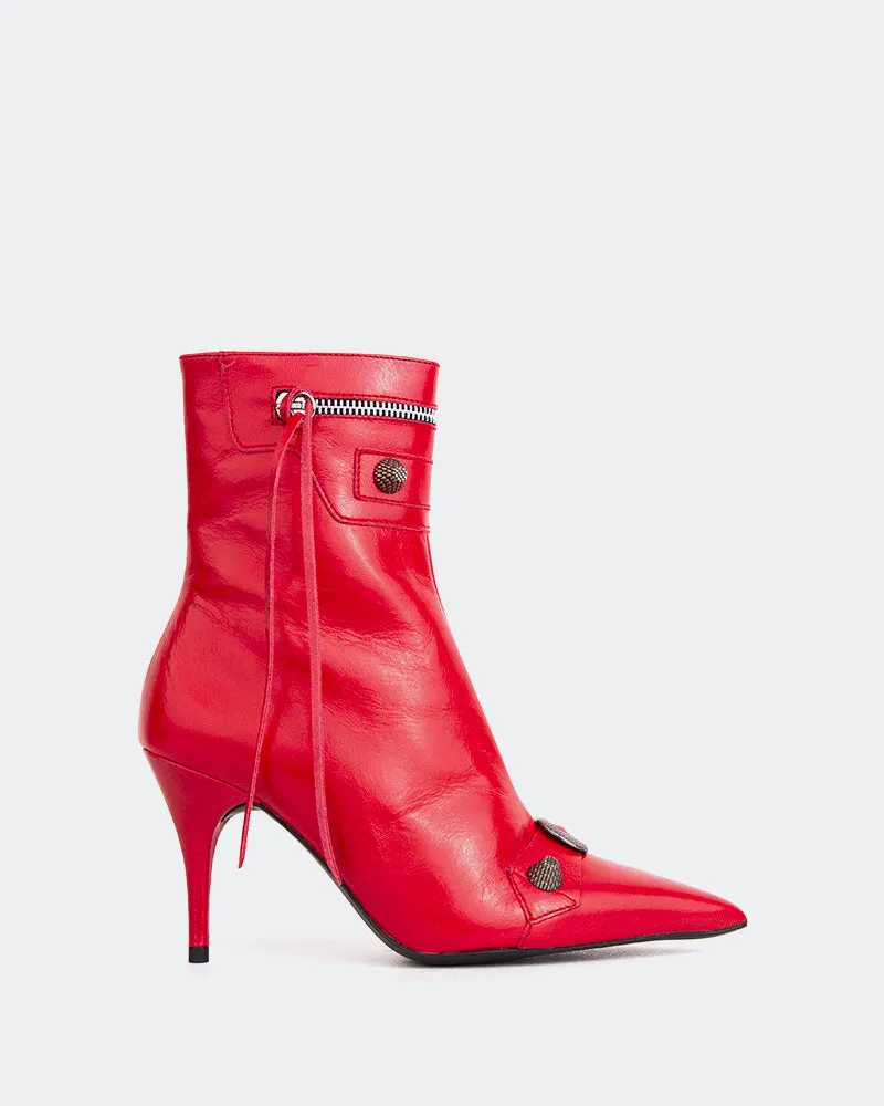 Minaj Red Leather Day Vine Ankle Boots
