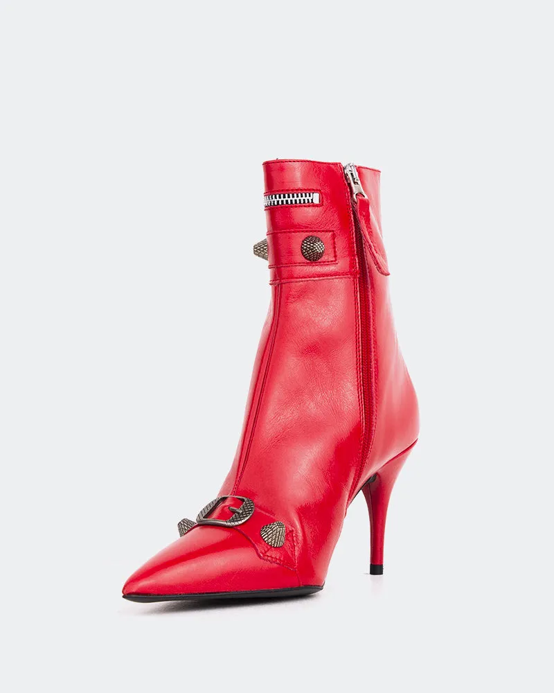 Sock Style Heeled Ankle Boots With Lug Soles Minaj Red Leather
