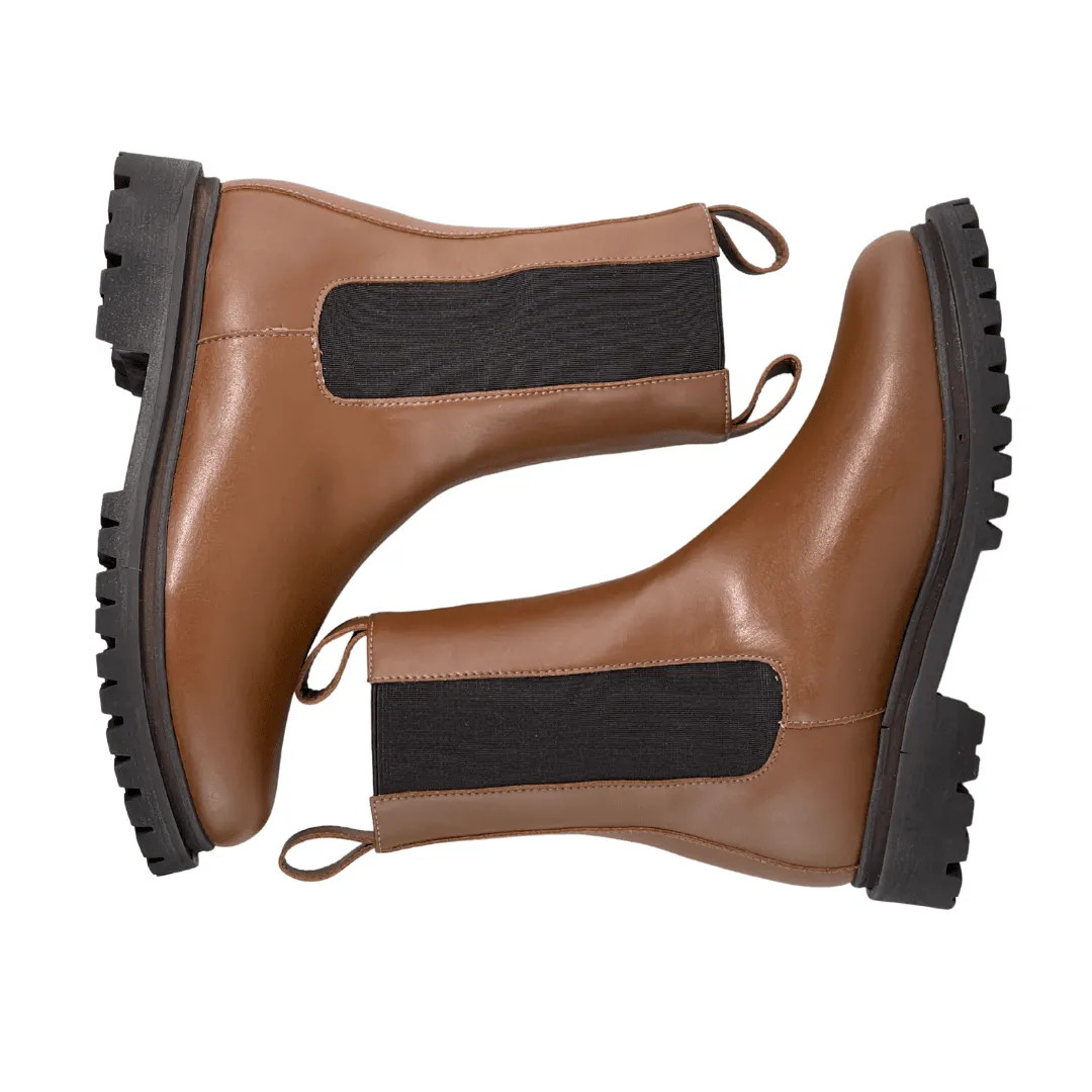 'Chloe' cognac vegan-leather chelsea boot with chunky sole by Zette Shoes No Label Chelsea Boots